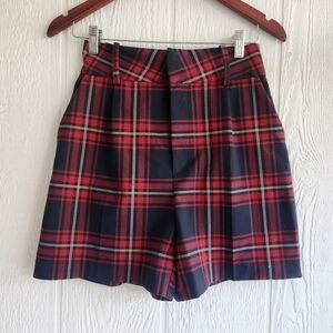 Zara Red and Black Plaid High Waist Shorts